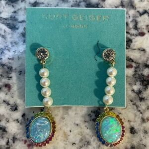 New Kurt Geiger White Drop Earrings with Intricate Design.